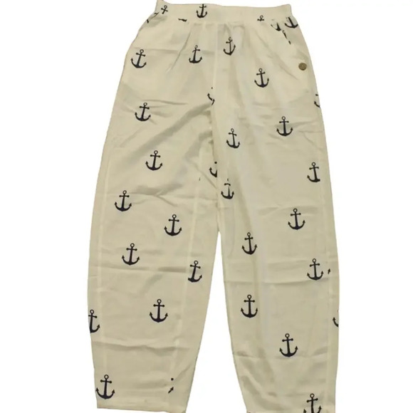 NORACORA Pants - New Noracora Women's Anchor Elastic Waist Lounge Pants White/Navy Blue XXL‎